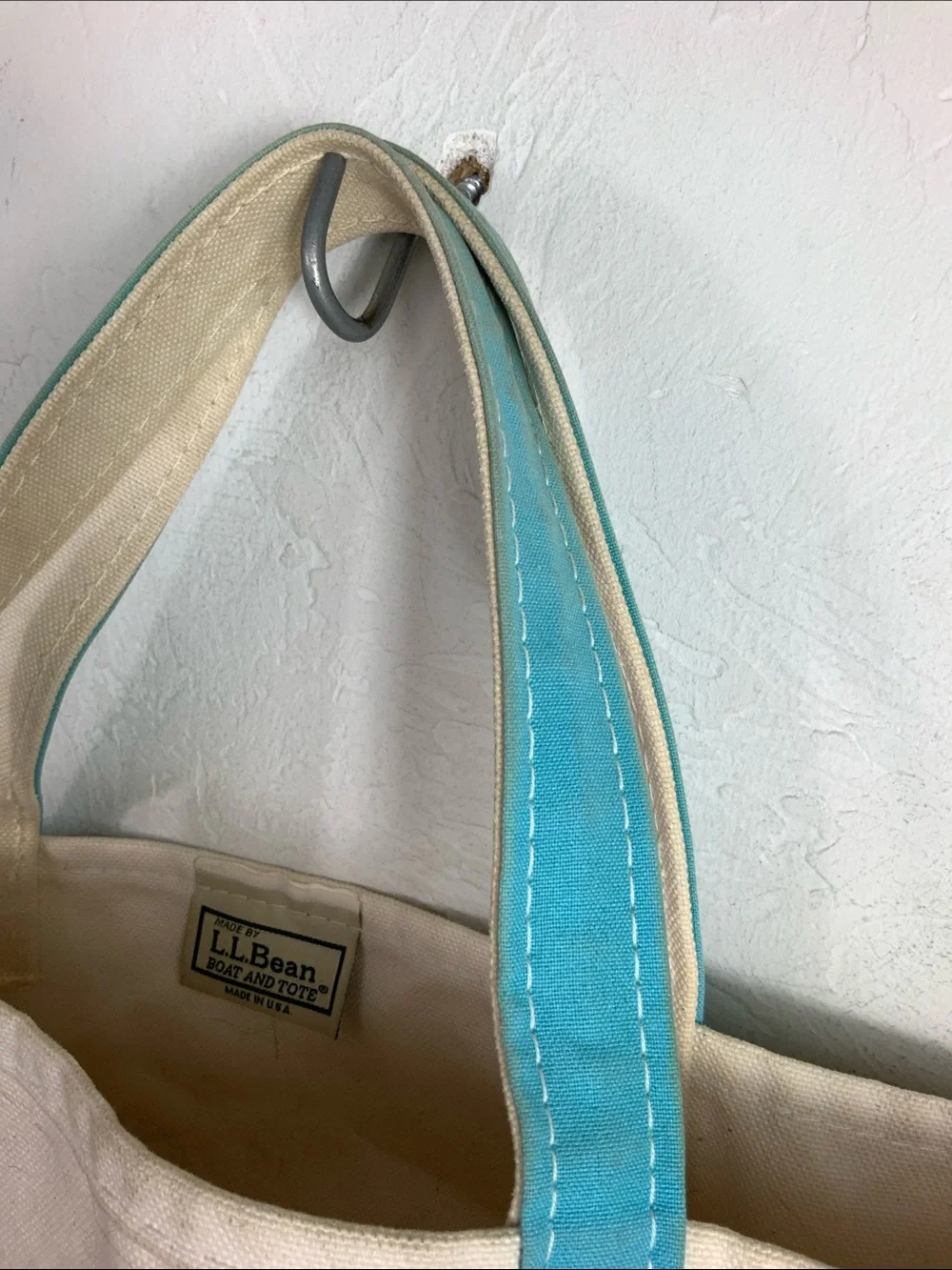 L.L. Bean Boat and Tote Canvas Bag - Teal/White - Embroidered 